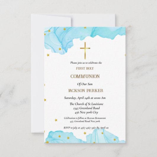 Modern script eerst holy communiqué uitnodiging (Voorkant)