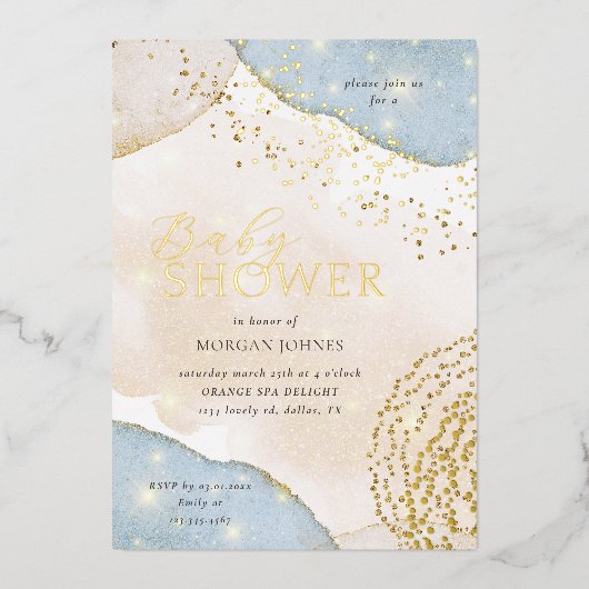 Modern Script Elegant Baby shower Folie Invitation Folie Uitnodiging (Voorkant)