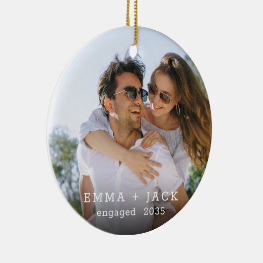 Modern Script Elegant Engagement Photo Keepsake Keramisch Ornament (Rechts)