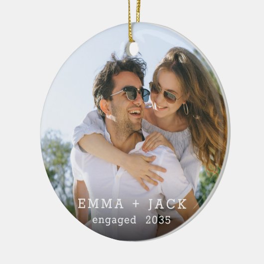 Modern Script Elegant Engagement Photo Keepsake Keramisch Ornament (Links)
