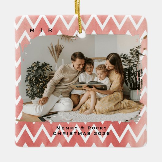Modern Script Elegant Engagement Photo Keepsake Keramisch Ornament (Voorkant)