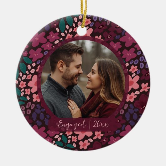 Modern Script Elegant Engagement Photo Keepsake Keramisch Ornament (Voorkant)