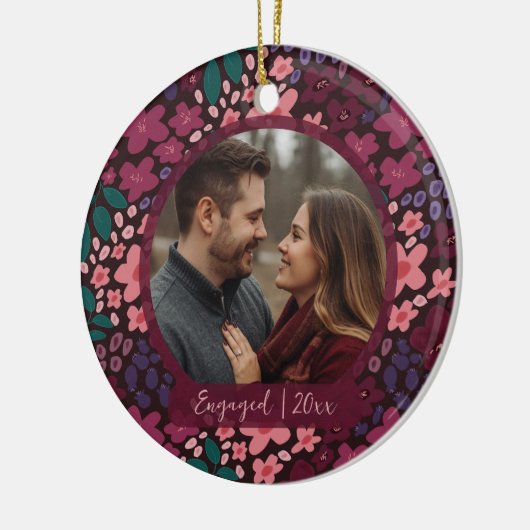 Modern Script Elegant Engagement Photo Keepsake Keramisch Ornament (Links)