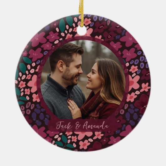 Modern Script Elegant Engagement Photo Keepsake Keramisch Ornament (Achterkant)
