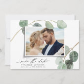 Modern script elegant  foto eucalyptus inv kaart (Voorkant)