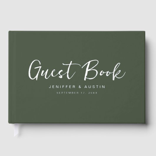 Modern Script Elegant Green Wedding Gastenboek (Voorkant)