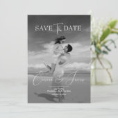 Modern Script Elegant Greyscale Wedding Photo Save The Date (Staand voorkant)
