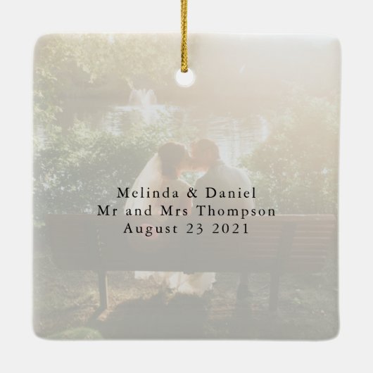 Modern script elegant Merry Married Wedding Foto Keramisch Ornament (Achterkant)
