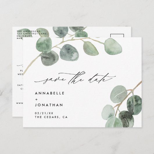 Modern script elegant niet-fotobruiloft aankondigingskaart (Voorkant / Achterkant)