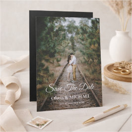 Modern Script Elegant Wedding Photo Save The Date Magnetische Uitnodiging