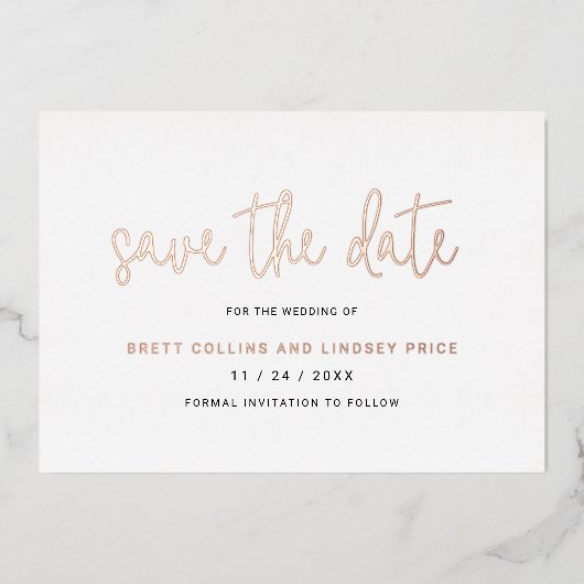 Modern Script Elegant Wedding Save The Date Folie Uitnodiging (Voorkant)
