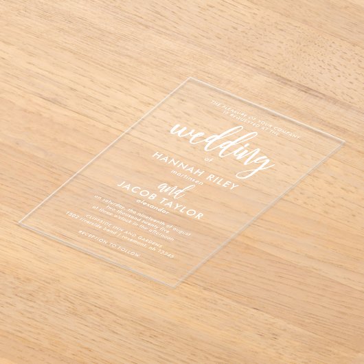 Modern Script Elegante Witte Huwelijk Acryl Uitnodigingen (Laagn)