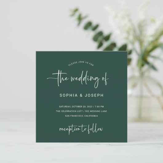 Modern script | Emerald Green Wedding Kaart (Staand voorkant)