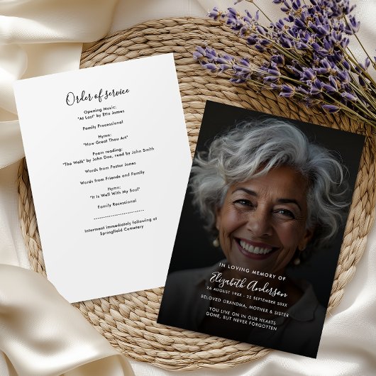 Modern script en foto in liefdevolle herinnering b programma