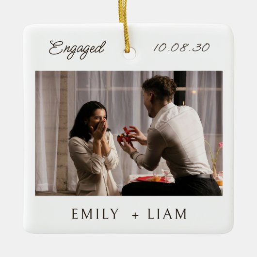 Modern Script Engagement Photo Keepsake Keramisch Ornament (Voorkant)