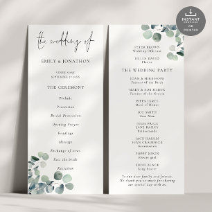 Modern Script Eucalyptus Trouwprogramma Kaart