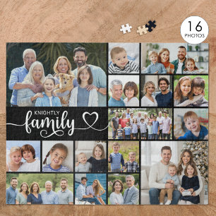 Modern Script FAMILIE 16 Foto Collage Uw Kleur Legpuzzel