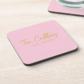 Modern Script Familie Monogram Blush en Goud Bier Onderzetter (Linkerzijde)