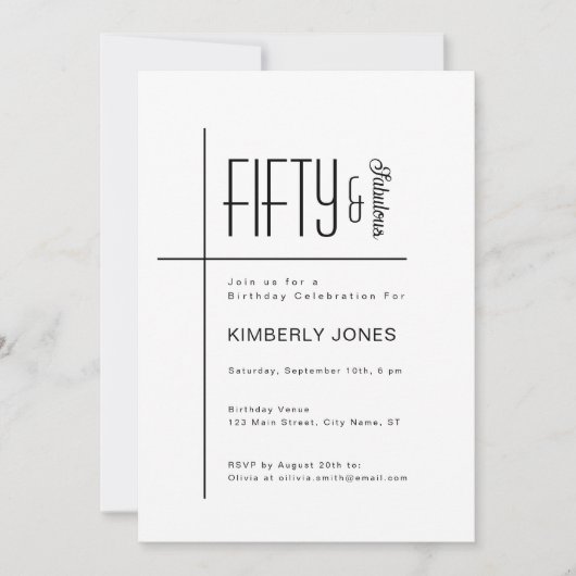 Modern Script Fifty & Fabulous 50e verpartij Kaart (Voorkant)