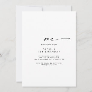 Modern Script First Birthday Party Invitation