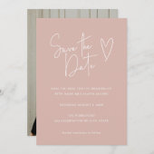 Modern Script Font Blush Pink Photo Bewaar de datu Save The Date (Voorkant / Achterkant)