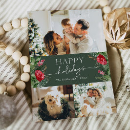 Modern Script Forest Groene Waterverf Botanisch Feestdagenkaart