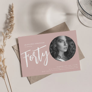Modern Script Foto 40th Birthday Dusty Roos Roze Kaart