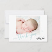 Modern script foto boy baby shower dank u bedankkaart (Voorkant)