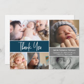 Modern script Foto Collage dark blue baby shower Bedankkaart (Voorkant / Achterkant)
