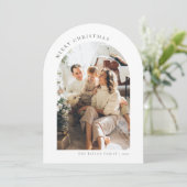 Modern Script Foto Familie Kerst Kaart (Staand voorkant)