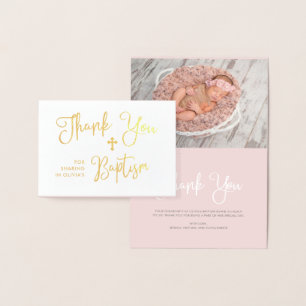 Modern script Foto Roze Doop Dank u Folie Kaarten