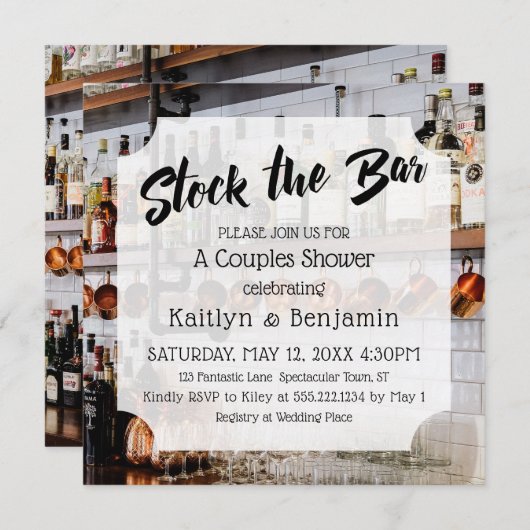 Modern Script, Foto Stock de Bar Couples Douche Kaart (Voorkant / Achterkant)