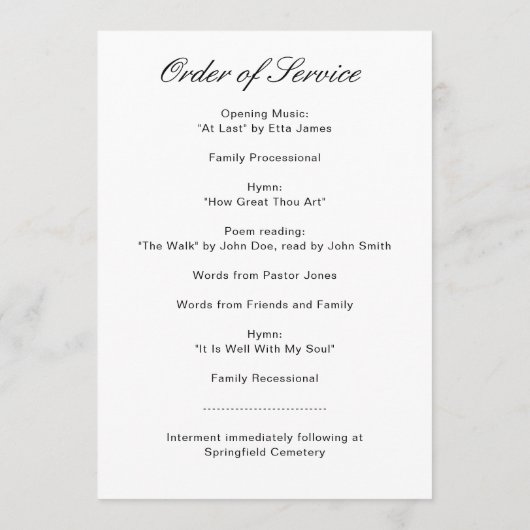 Modern Script Foto Uitvaartprogramma Programma (Achterkant)