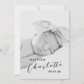 Modern Script Foto Zwart Kruis Doop Kaart (Voorkant)