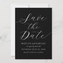 Modern Script Foto Zwart Wit Save The Date Kaart