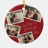 Modern Script Fotocollage Religieuze Kerstmis Keramisch Ornament (Voorkant)