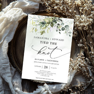 Modern script gebonden de knoop groen elopement kaart