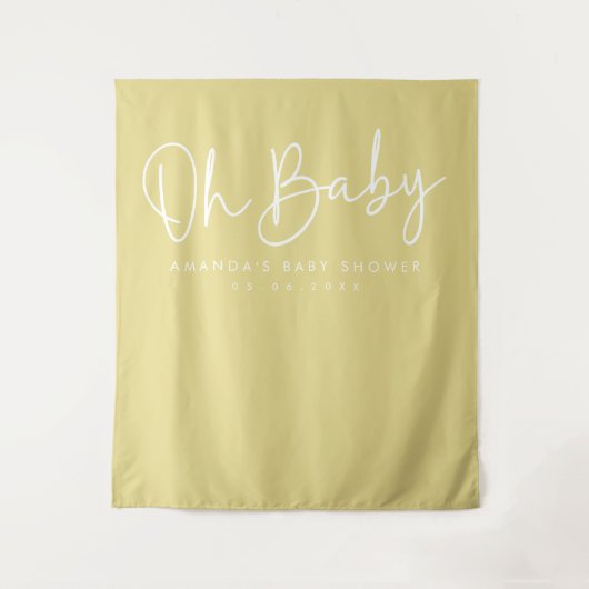 Modern Script Geel Oh Baby Baby shower Achtergrond Wandkleed (Voorkant)