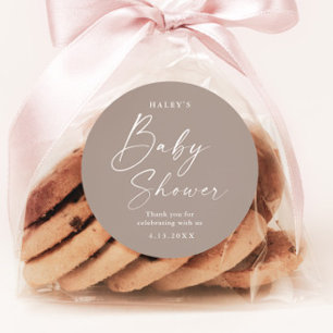 Modern Script Genderneutraal Baby shower Ronde Sticker