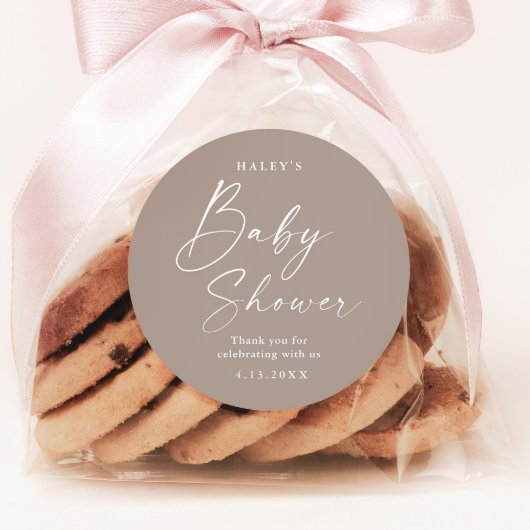 Modern Script Genderneutraal Baby shower Ronde Sticker