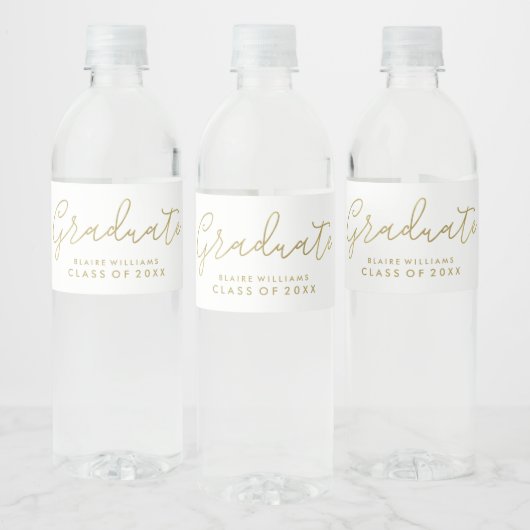 Modern Script gepersonaliseerd foto Afstuderen Waterfles Etiket (Flessen)