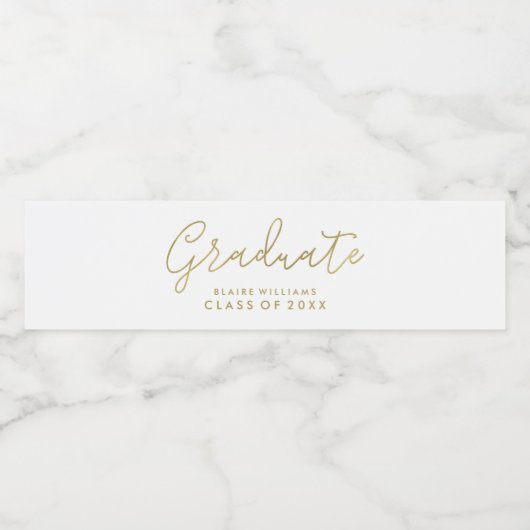 Modern Script gepersonaliseerd foto Afstuderen Waterfles Etiket (Enkel label)