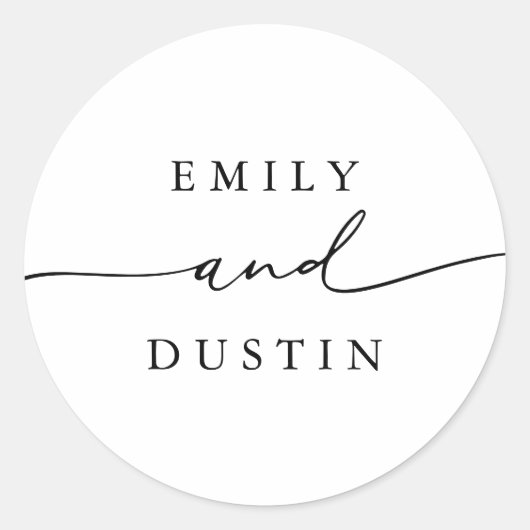 Modern Script gepersonaliseerde bruiloft Ronde Sticker (Voorkant)