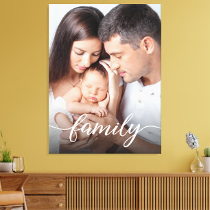 Modern Script Gepersonaliseerde Familie Foto Canva Canvas Afdruk