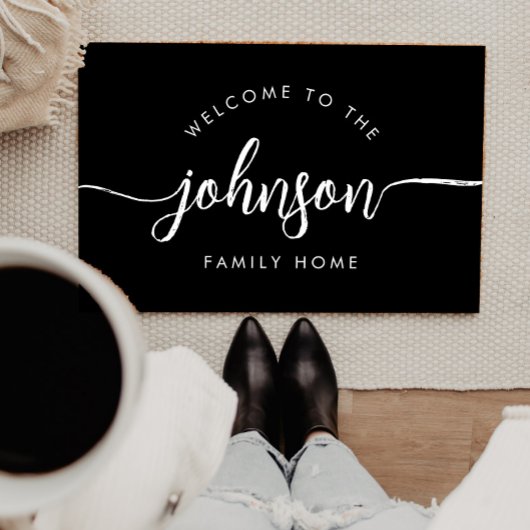 Modern script gepersonaliseerde familienaam deurmat