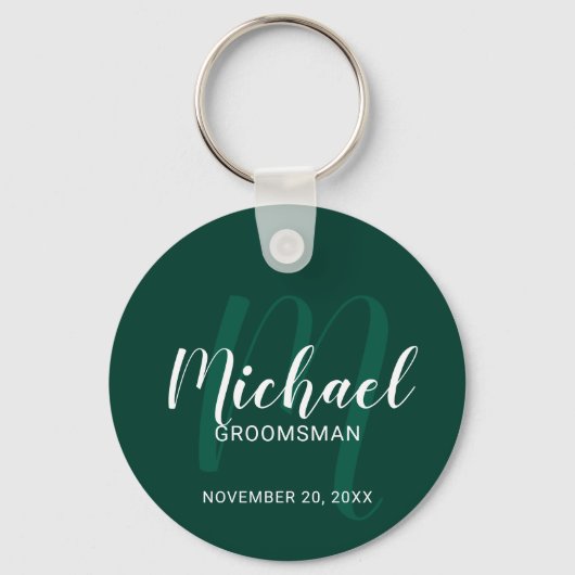 Modern Script Gepersonaliseerde Groomsmen Monogram Sleutelhanger (Voorkant)