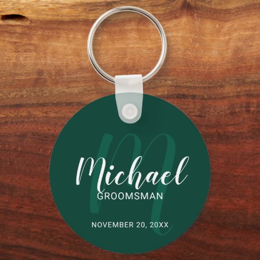 Modern Script Gepersonaliseerde Groomsmen Monogram Sleutelhanger (Voorkant)