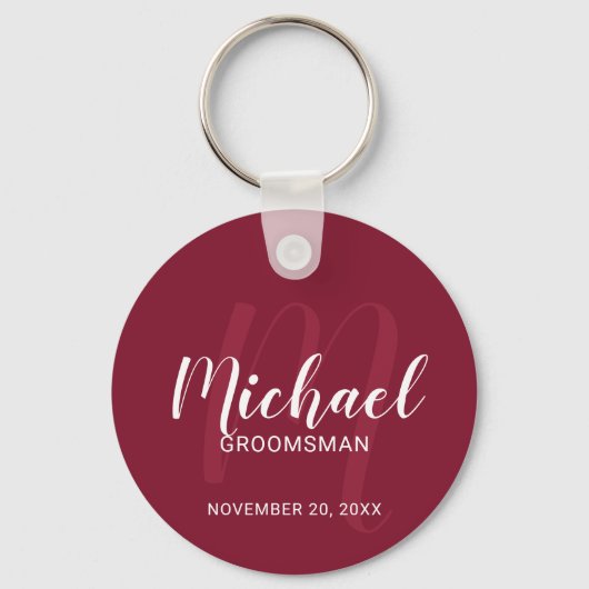Modern Script Gepersonaliseerde Groomsmen Monogram Sleutelhanger (Voorkant)