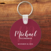 Modern Script Gepersonaliseerde Groomsmen Monogram Sleutelhanger (Voorkant)