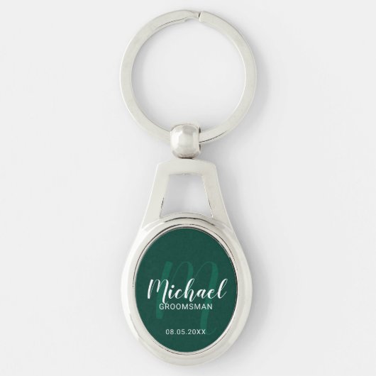 Modern Script Gepersonaliseerde Groomsmen Monogram Sleutelhanger (Voorkant)